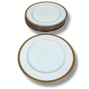 Yamaka Cartier 2895 Dinner Plates 10.5" White Gold Trim Fine China Lot of 6